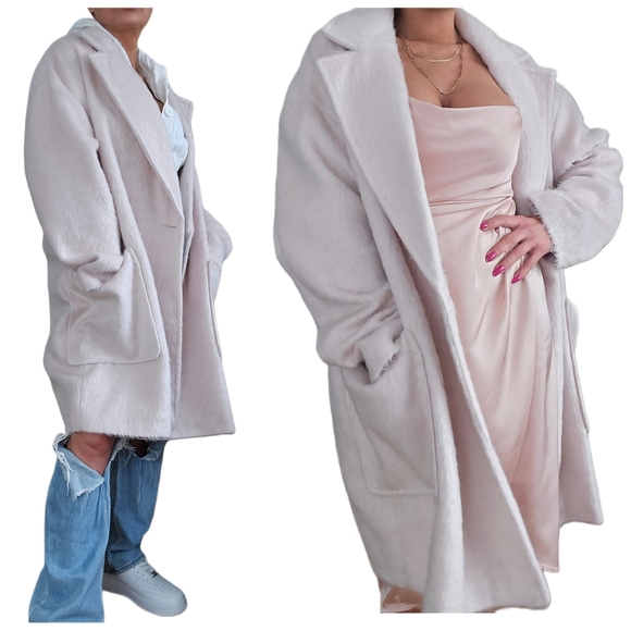 Topshop Pink Furry Oversized Faux Fur Size 12 Coat - Picture 7 of 10